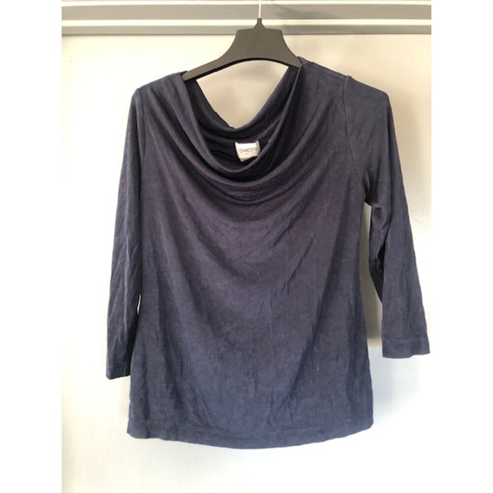 Women's Chico's Travelers Navy top 3/4 sleeves Stretchy Size 0 Small